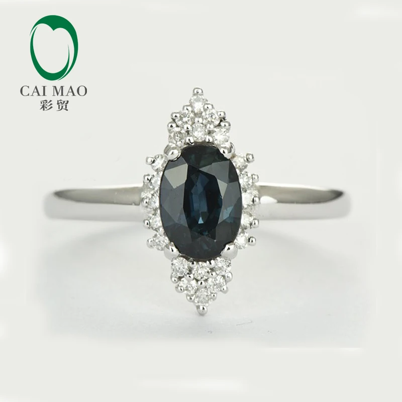 

Caimao 14k White Gold Diamond 100% Natural Blue Sapphire Engagement Ring