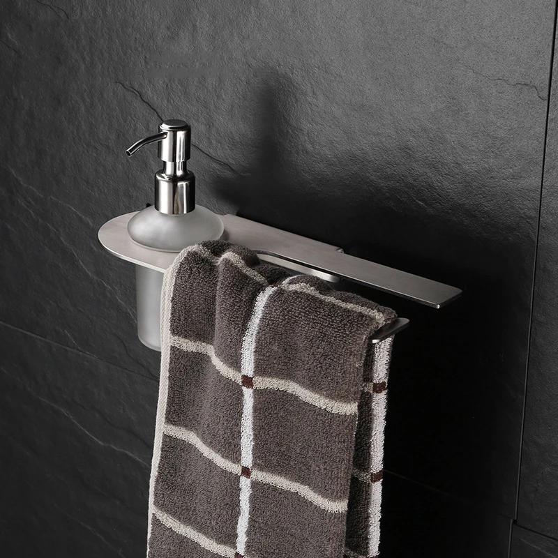 Wall Mounted Liquid Soap Dispenser With Towel Bar Brush Nickel ORB