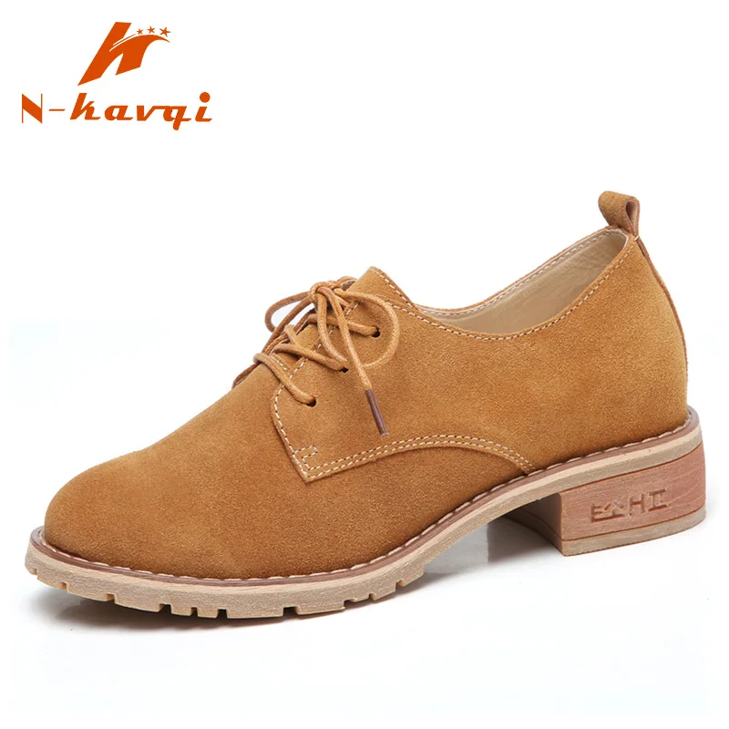 

NKAVQI New Spring Women Fashion Square Med Heel Pumps Shoes Female Round Toe Lace-Up Woman Shoes Ladies Cow Leather Casual Shoes