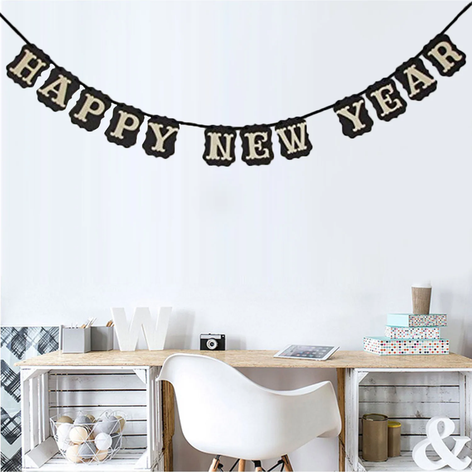 

Behogar 2019 Happy New Year Paper Wall Window Banner Decoration Supplies for Party Home Hotel Mall