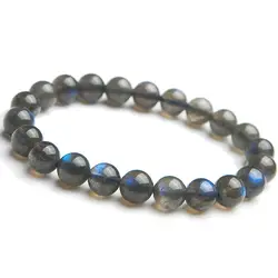Высокое качество натуральный голубой свет лабрадорит Круглые Кристальные бусины браслет женское ожерелье 8 мм серый лунный камень ааааа