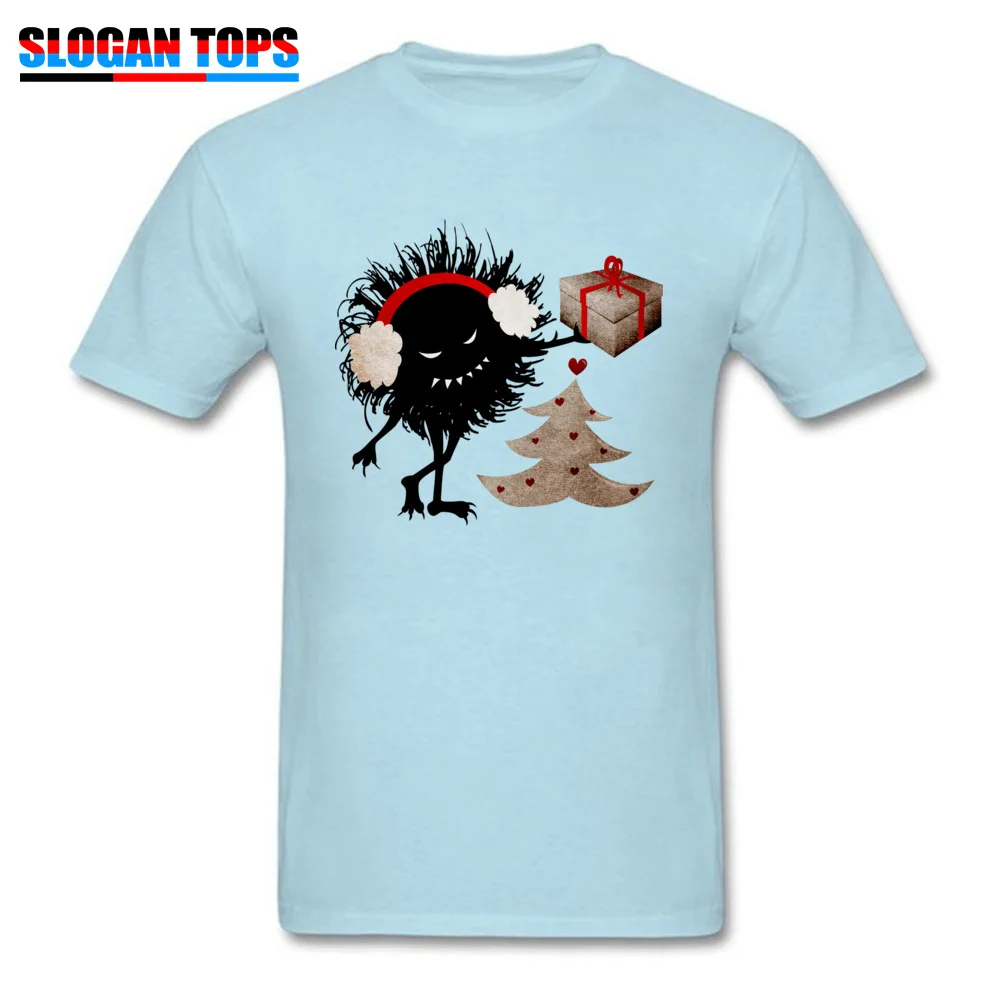 Printed On Tshirts Fitted Round Neck Christmas Evil Bug Gives Present 100% Cotton Boy Tops Shirts Crazy Short Sleeve T Shirts Christmas Evil Bug Gives Present light