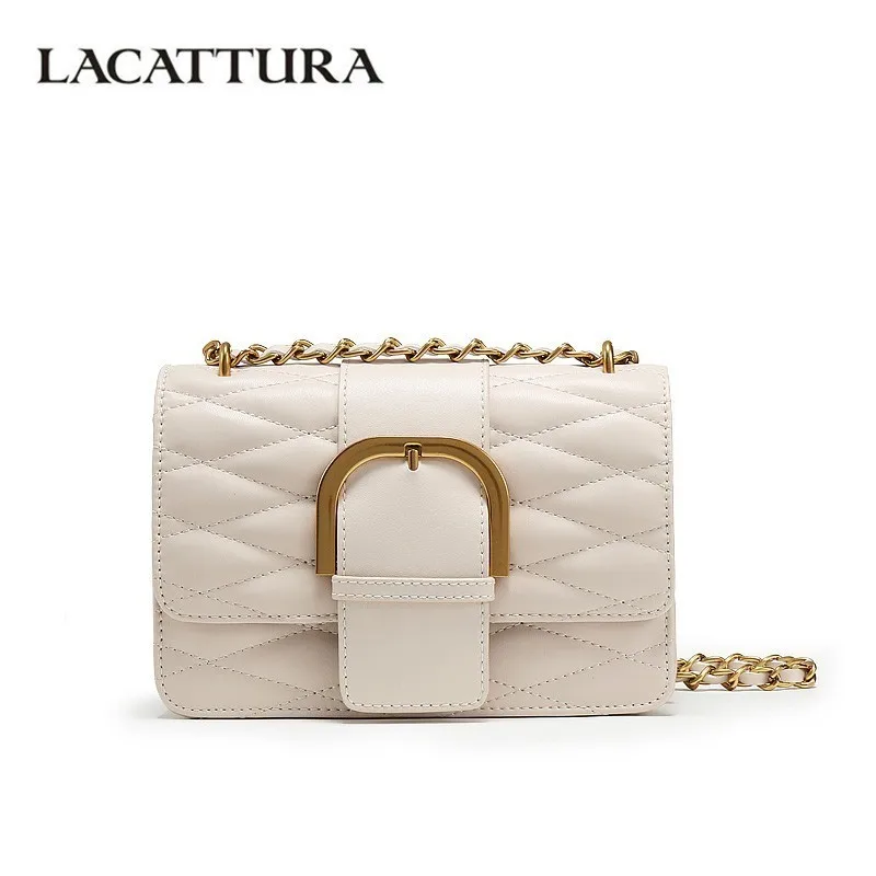 

LACATTURA 2019 Mini Chain Flap Diamond Bag Women Messenger Bags Ladies Leather Handbag Retro Designer Shoulder Bag Crossbody