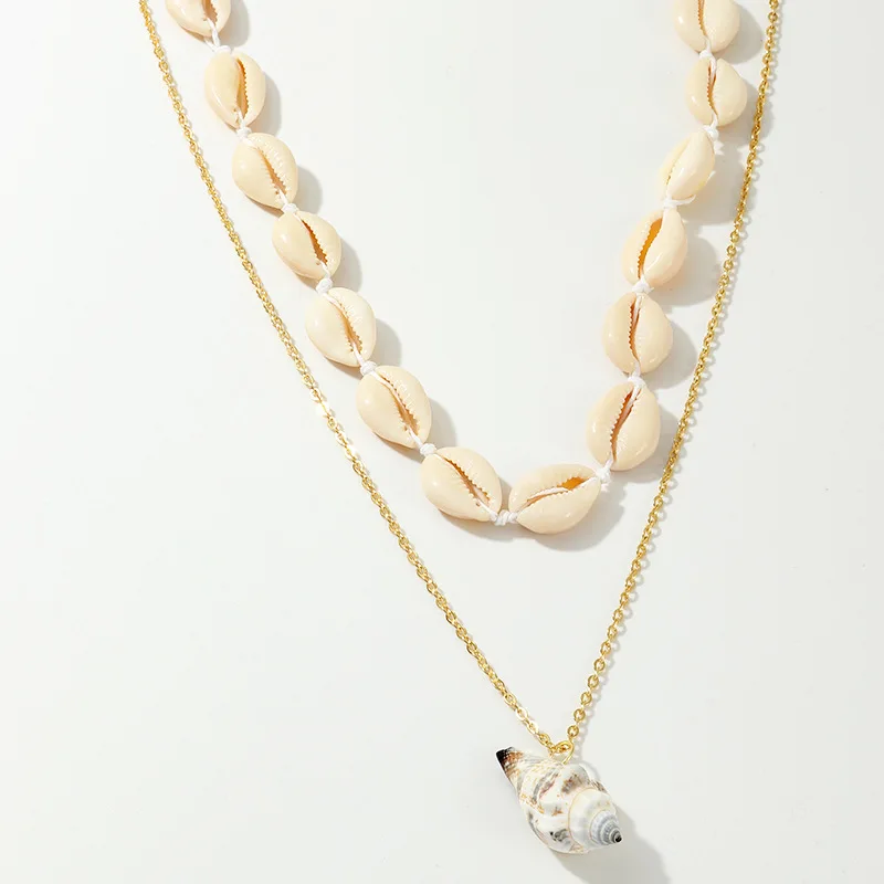 

Bohemia Layered Shell Choker Necklace Multilayer Statement Alloy Shell Natural Seashell Pendant Necklace for Women