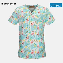 IF женский скраб-топ с v-образным вырезом хлопок дышащий Фламинго печать хирургическая медицинская форма больница Спецодежда для медсестер Топы для женщин