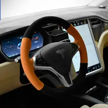 Top Suede Leather Steering Wheel Hand-stitch on Wrap Cover For Tesla Model S Model X x stitch