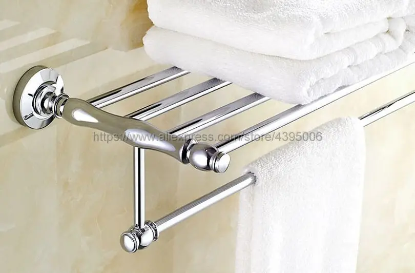 Double Chrome Wall Mounted Bathroom Towel Rail Holder Shelf Storage Rack Bar Bathroom Accessories Bba801