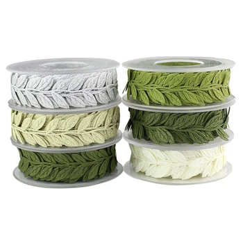 

HUADODO 1roll(15meters) Silk Leaves Ribbon Artificial leaf for Scrapbook DIY Accessories New Year Christmas Decoration