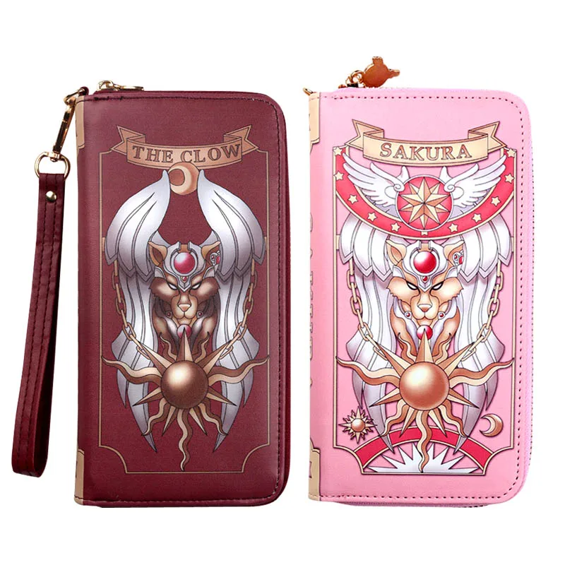 Cardcaptor sakura розовый кошелек Сумочка для женщин клатч длинный кошелек PU держатель для карт леди кошелек конверт сумка