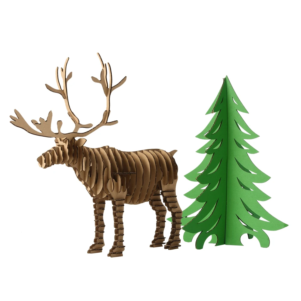 

Christmas Tree Reindeer Fun 3D Puzzle DIY Corrugated Paper Model Kits Toy Children Educational Boy Splicing Hobby Building Cool