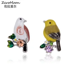 ZeroMoon милые серьги-гвоздики в виде птицы для женщин, Кристальные стразы, массивные металлические трендовые модные ювелирные аксессуары
