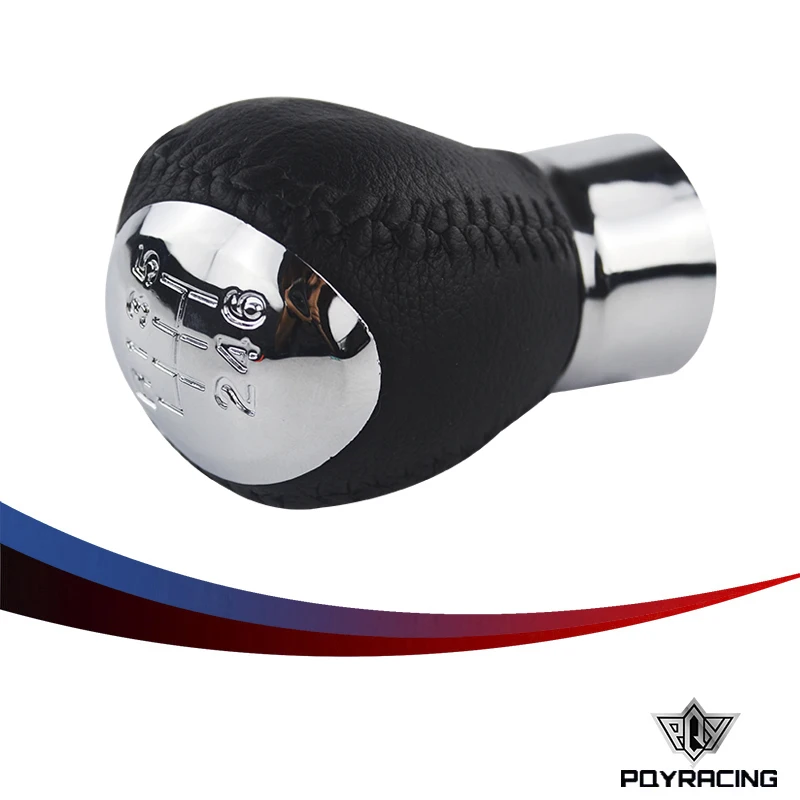PQY NEW ARRIVED 6 Speed Leather Chrome Manual Gear Shift Knob For Mazda