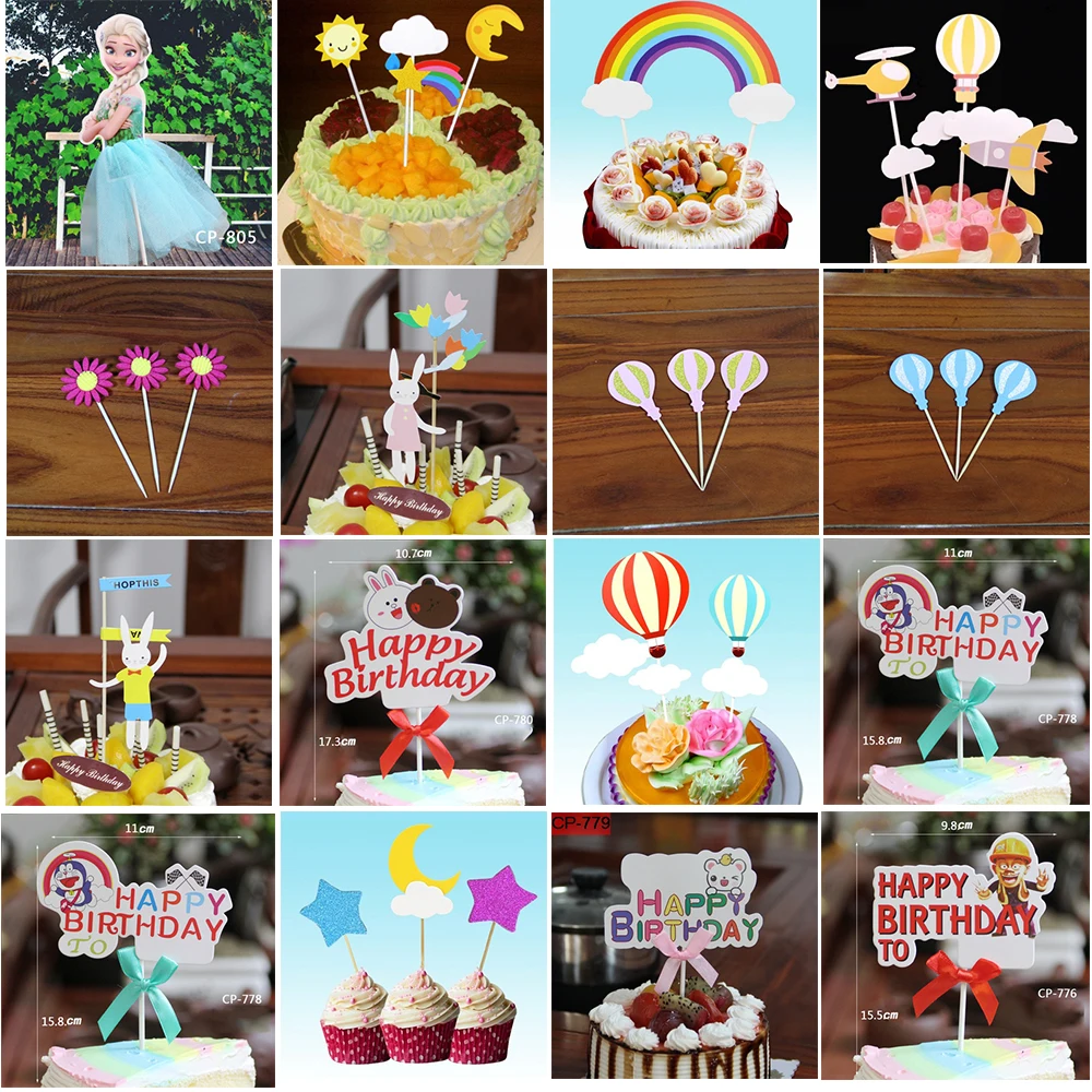 

Custom cake topper Happy Birthday Party Cake Topper Kids Favors Decorate Cupcake Toppers With Sticks Baby Shower Supplies