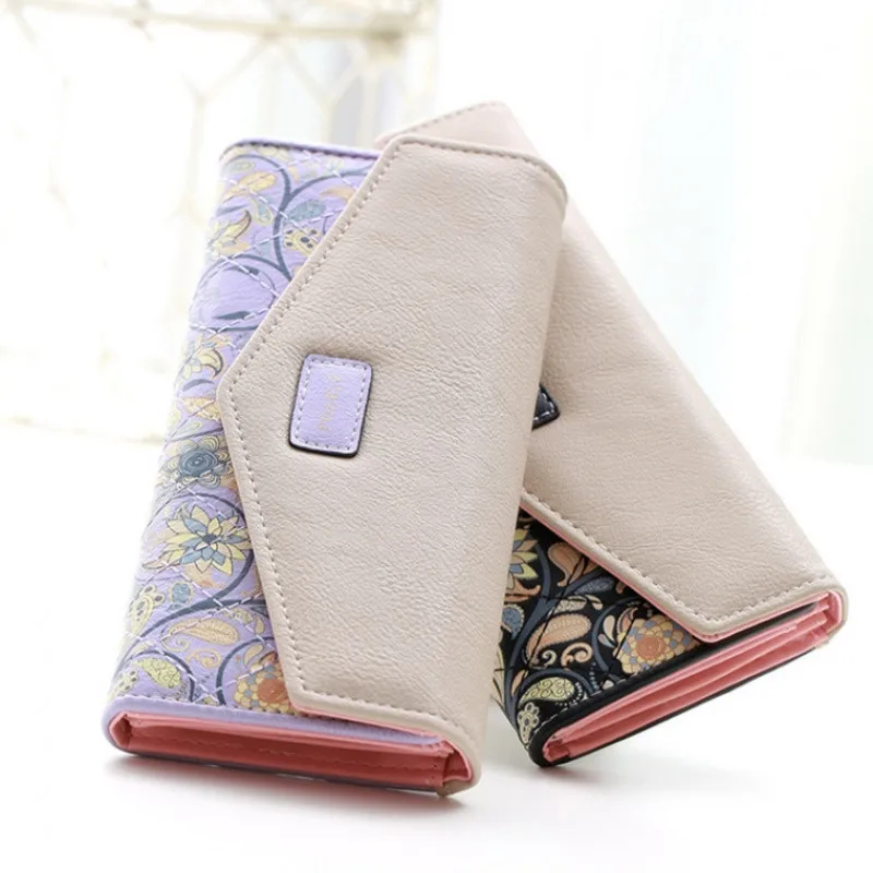 

Handkerchie Phone Pocket Genuine Leather Women's Wallet Big Capacity Flower Coin Pocket Fashion Female Card Holder Woman Wallet