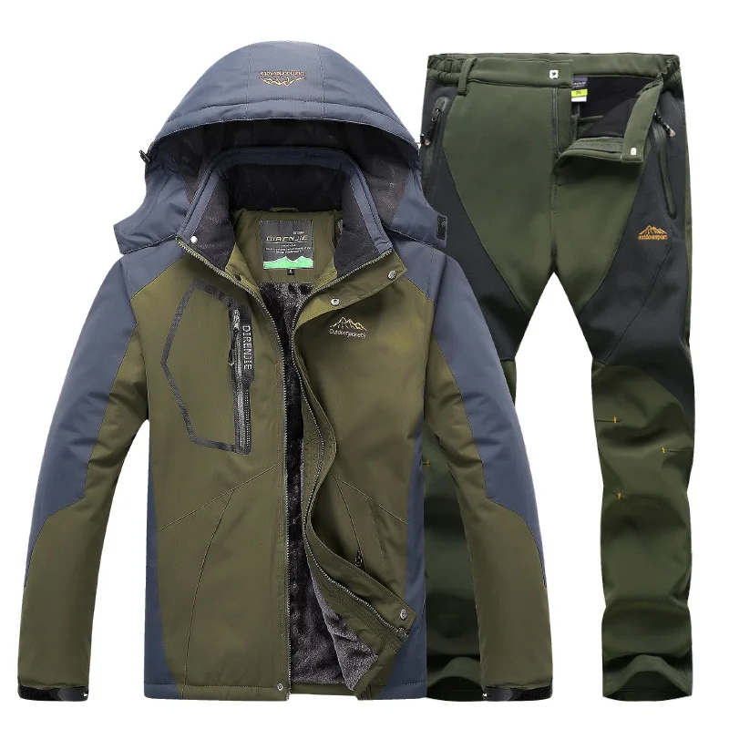 Лыжная куртка, костюмы для мужчин, водонепроницаемая флисовая зимняя куртка, термопальто, уличная куртка для горных лыж, сноуборда, костюмы размера плюс, бренд - Цвет: Army suits