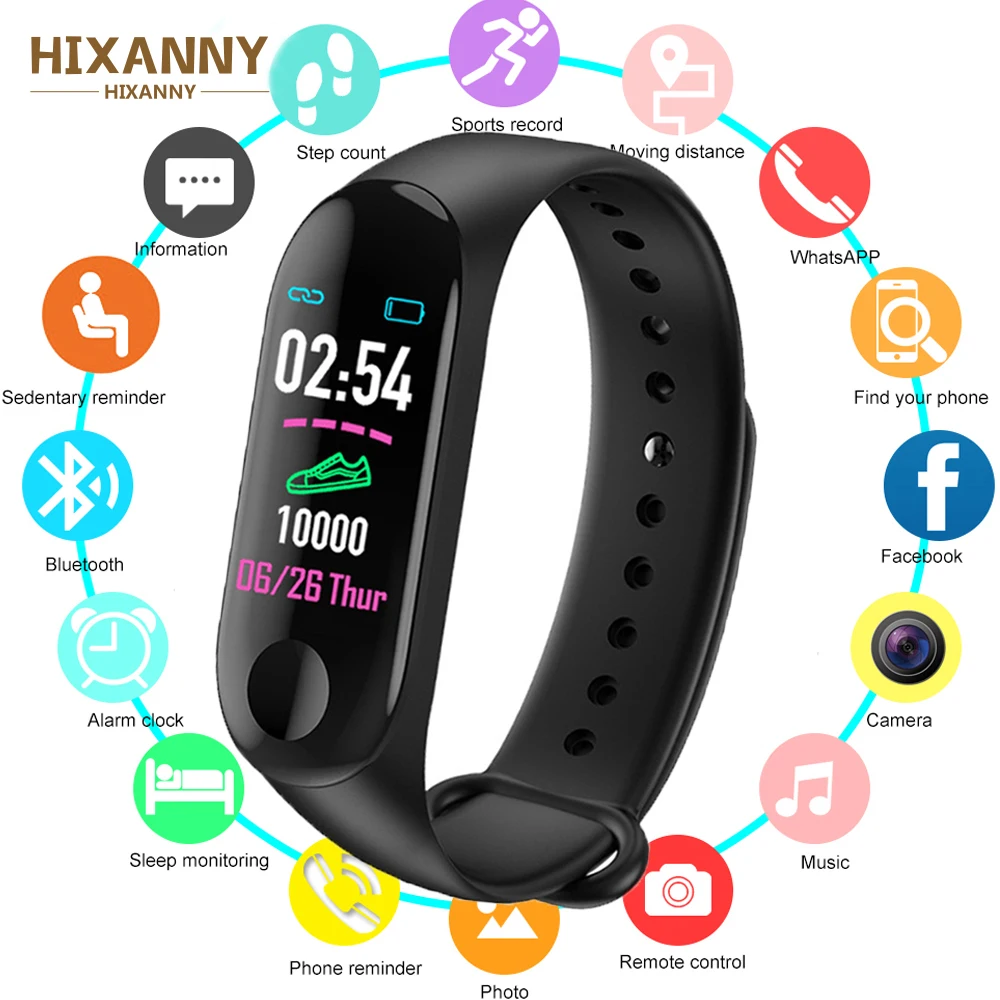 

Fitness Smart Bracelet M3 Blood Pressure Heart Rate Monitor Colorful Touch Screen Smart Band Wristband Step Counter PK Mi Band 3