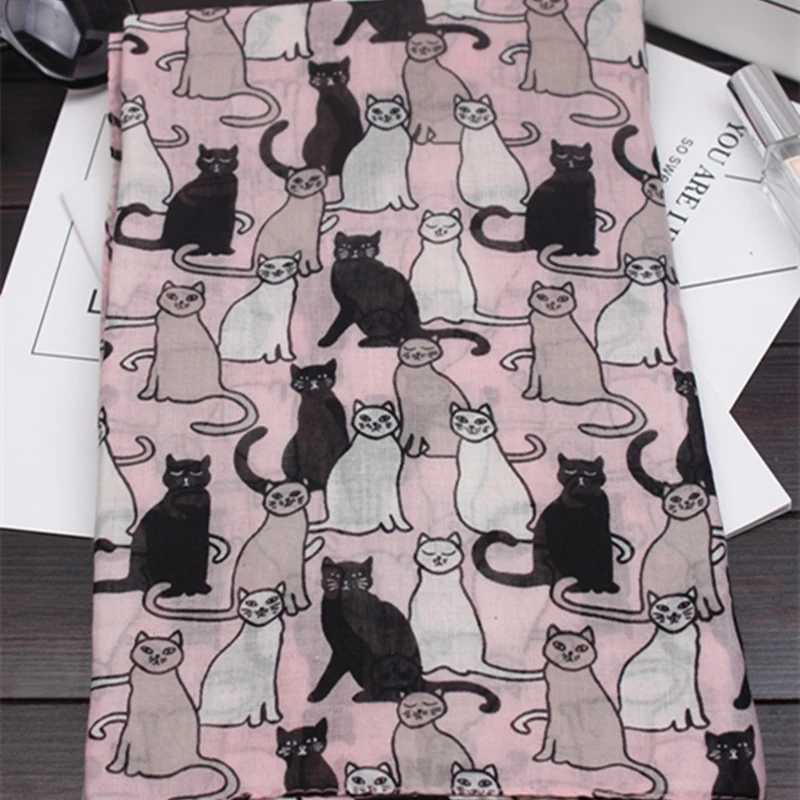 Marte& Joven хлопковый шарф с принтом кота из мультфильма, шали для женщин, модные, большие размеры, весенне-осенние, розовые, пашмины, палантины, хиджаб