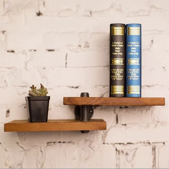 Find Joy Industrial Pipe Rack Holder Fit for Study / Balcony Industry Style Metal Pipe Art Exhibition Wood Wall Shelf FJ040307 industrial wallshelf rustic modern wood ladder pipe wall shelf 6 layer pipe design bookshelf diy shelving