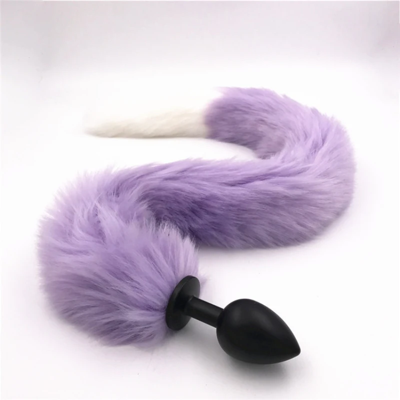 Anal Plug Tails Faux Fox Tail Butt Plug White And Purple -4719