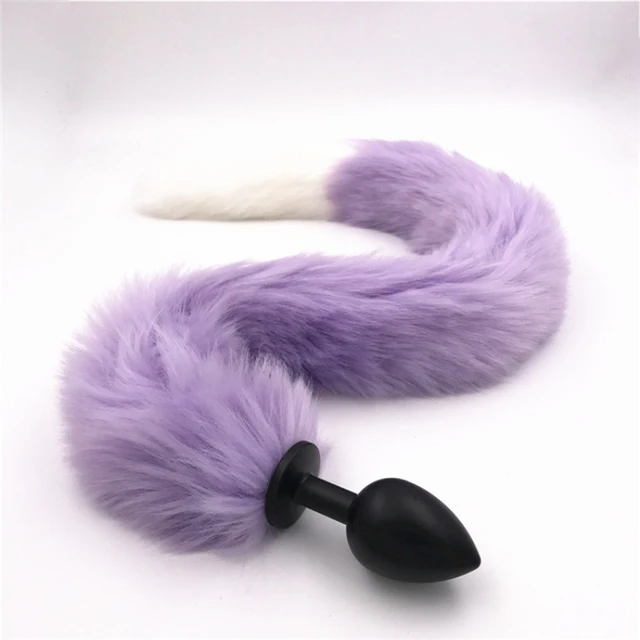 Anal Plug Tails Faux Fox Tail Butt Plug White And Purple L