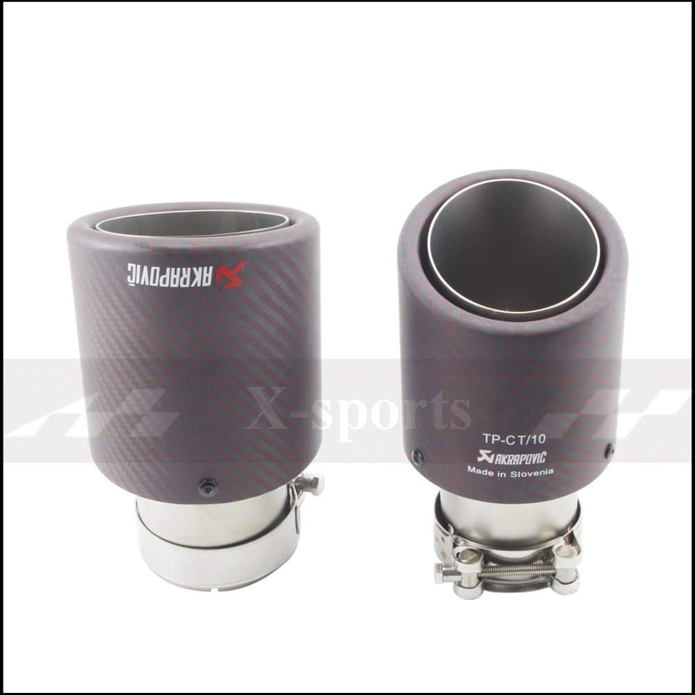 

Akrapovic Car styling Exhaust Tail RED twill Matte Carbon Muffler Tip Tail End Universal Stainless stee Curly Sandblasting