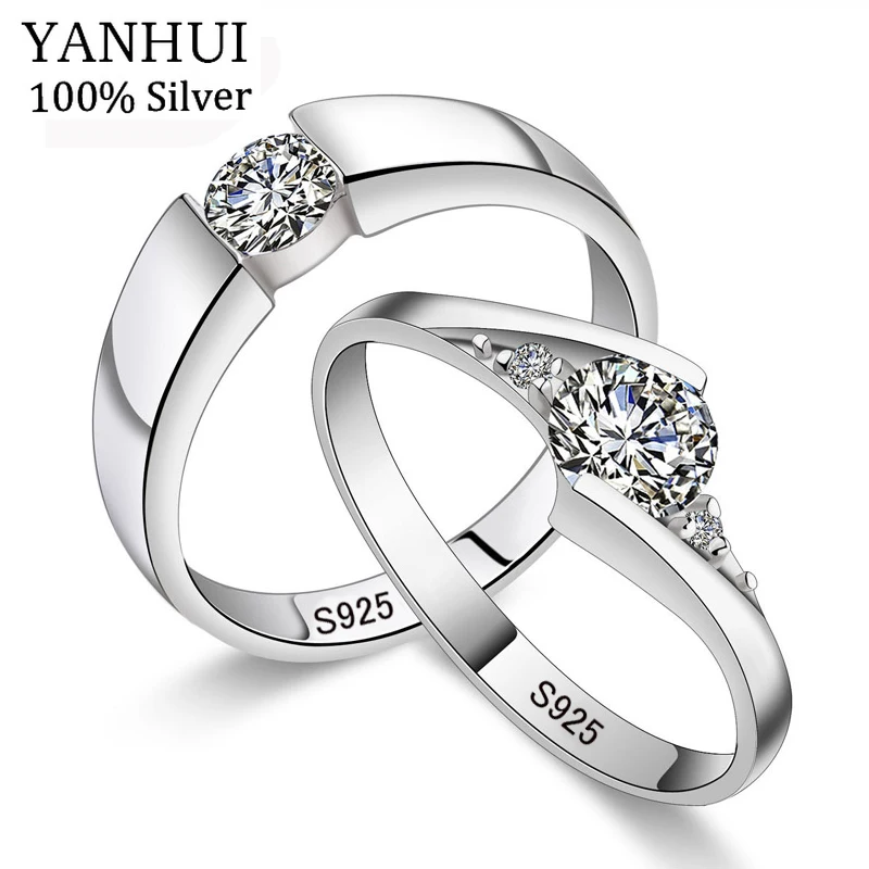 

YANHUI Original CZ Engagement Couple Rings Set For Lovers Real 925 Sterling Silver Band Wedding Rings for Men and Women R10-5036