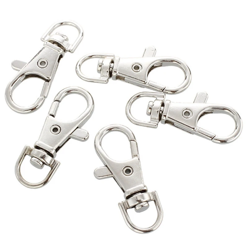 

5PCS/BAG Silver Metal Swivel Lobster Clasps Clips Keychain Hooks Keychain Split Ring Findings for DIY Keychain Making