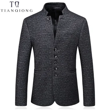 

TIAN QIONG Wool Collar Blazer Men Black Single Breasted Casual/Retro Men Slim Fit Blazer Jacket Chinese Style Mens Casual Suit