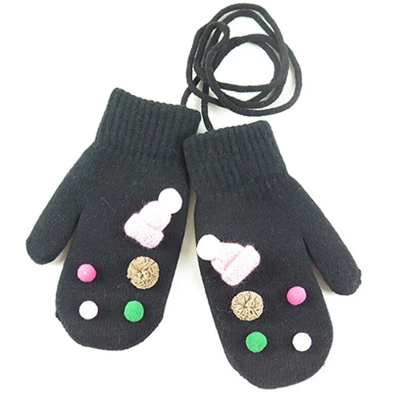 Winter Lovely Children Wool Knitted Thick Velvet Warm Cashmere Black Gloves Girl Fingerless Boy Solid Mittens Gloves 