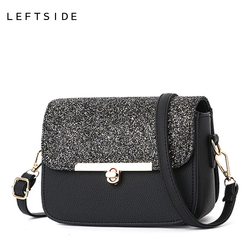 

LEFTSIDE Fashion 2018 Women Sequined Mini Messenger Bag PU Leather Women's Flap Bag Female Shoulder Bag Lay Bling Crossbody Bags