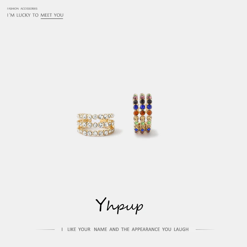 

Yhpup Trendy Luxury Multi-color Rhinestone Clip Earrings Geometric Crystal Statement Ear Accessories for Female Party Jewelry