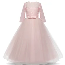 Классическое кружевное фатиновое платье принцессы для маленьких девочек Детская праздничная одежда для рождества, Свадебный костюм для девочек от 5 до 14 лет