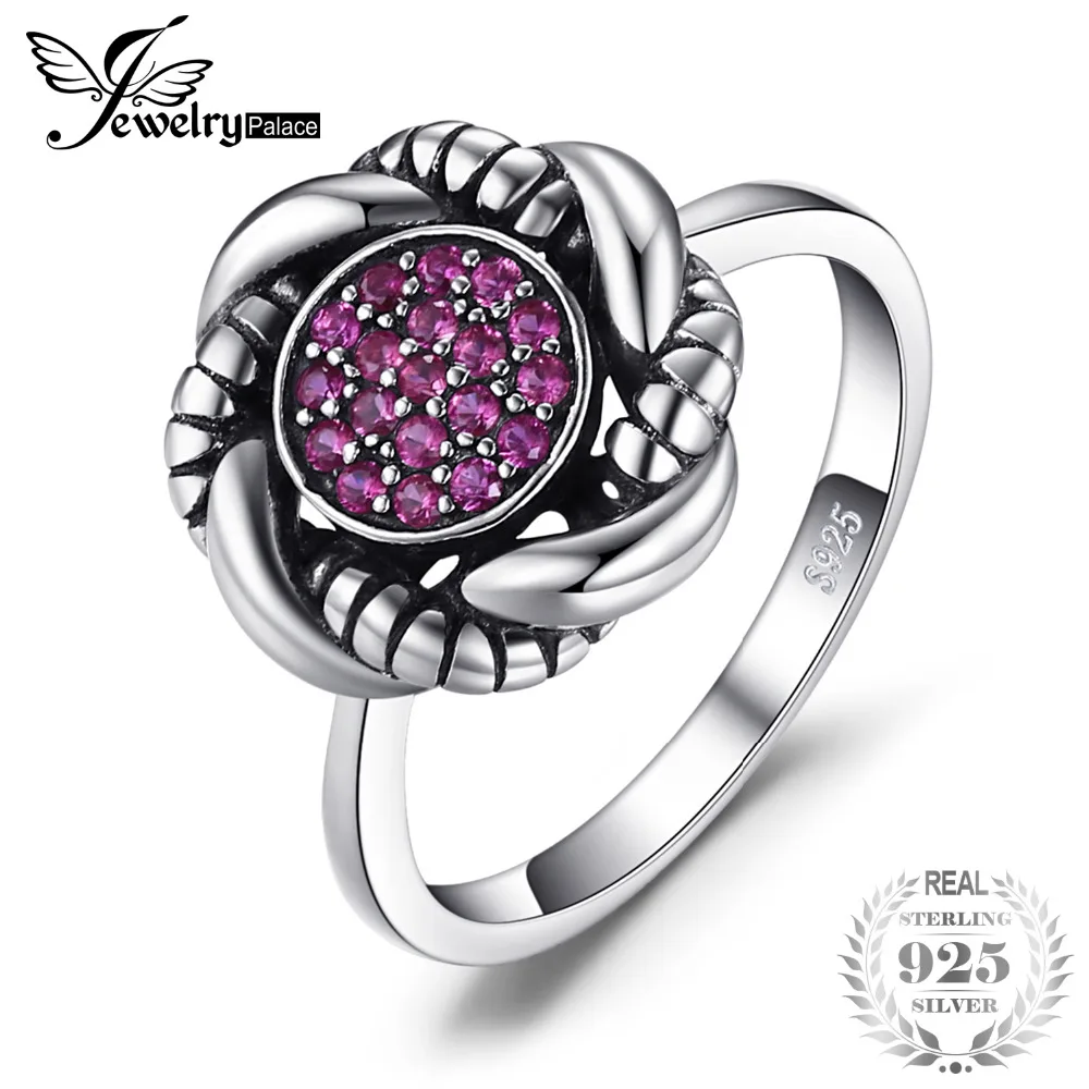 JewelryPalace Vintage 0.2ct Stimulated Red Rubies Pave Ring 925
