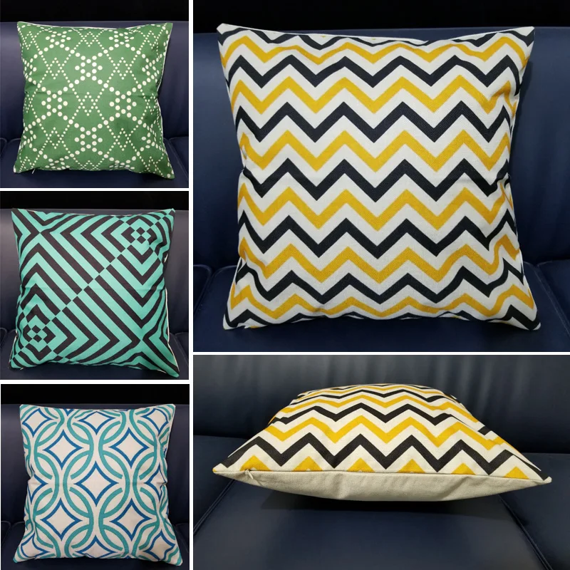 

45*45cm Geometric Cushion Cover Yellow And Black Wave Square Cotton Linen Plain Pillow Case For Sofa Chair Home Decorative