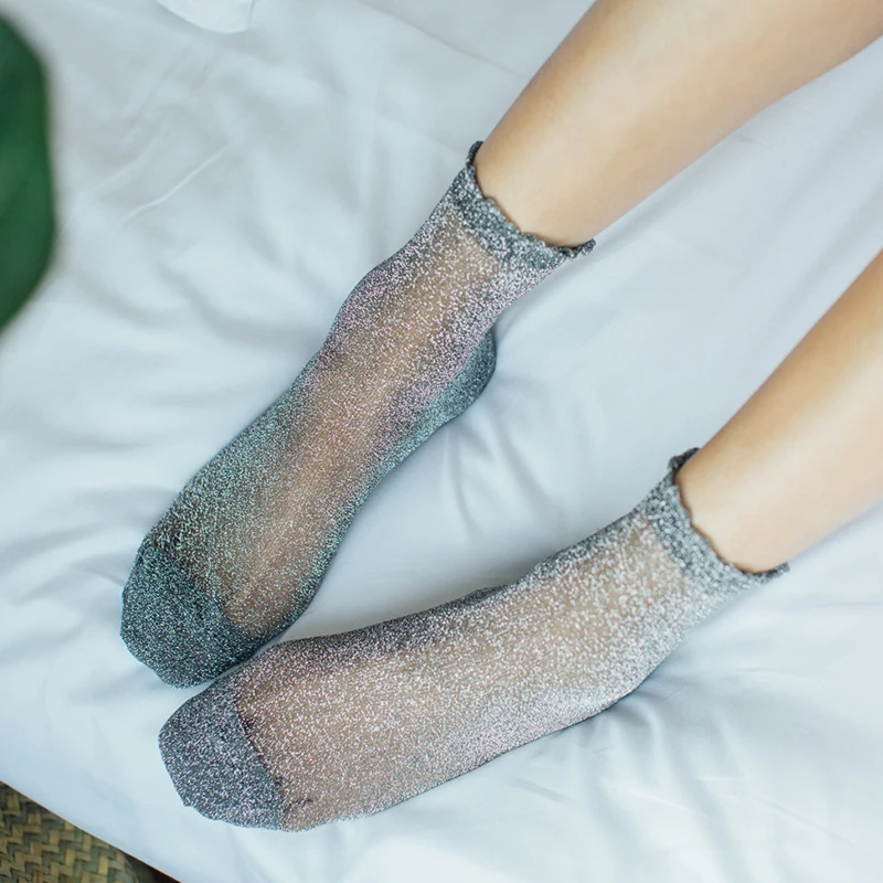 6 пар Лето Весна модные блестящие безбортные носки женские тонкие сетчатые прозрачные дышащие высокие носки мягкие носки женские