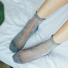 6 пар Лето Весна модные блестящие безбортные носки женские тонкие сетчатые прозрачные дышащие высокие носки мягкие носки женские