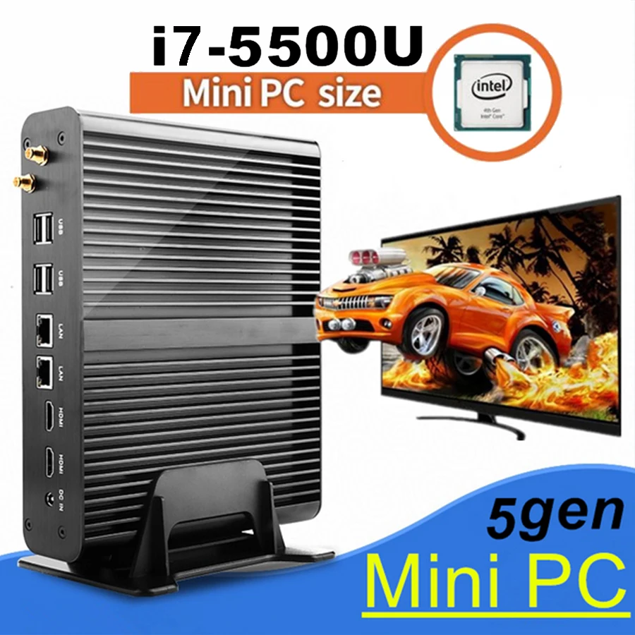Mini PC Graphique HD 5500 Sans Ventilateur Windows 2 HDMI SD Carte 4 K HTPC Mini