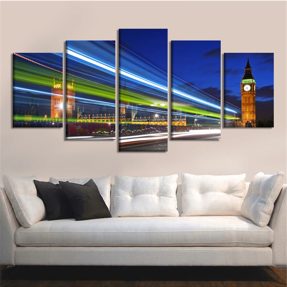 Decor Canvas Painting Poster Wall Art 5 PiecePcs London City Night View Modern HD Framework Home Living Room Printed Pictures