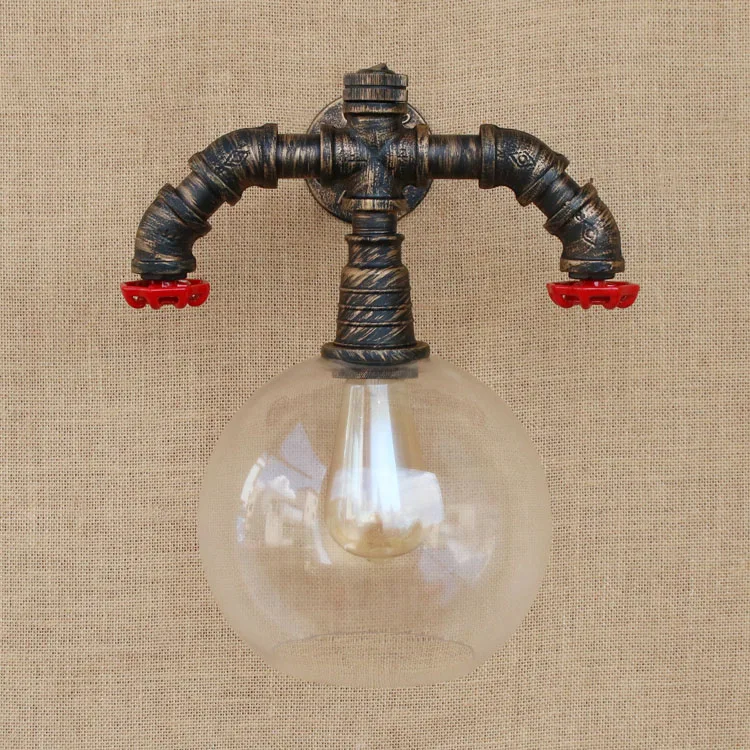 Retro Loft Water Pipe Industrial Vintage Wall Lamp Home Lighting Glass Ball Wall Light Edison Wall Sconces Appliques Murales