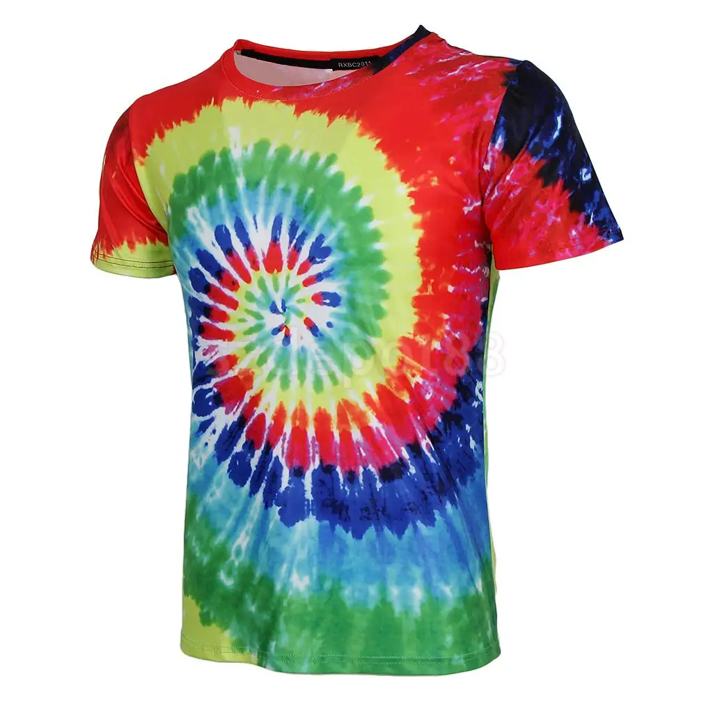 Тропический стиль Tie Dye Graphic футболка с короткими рукавами Повседневные Топы Рубашки в стиле хиппи для молодежи и мужчин