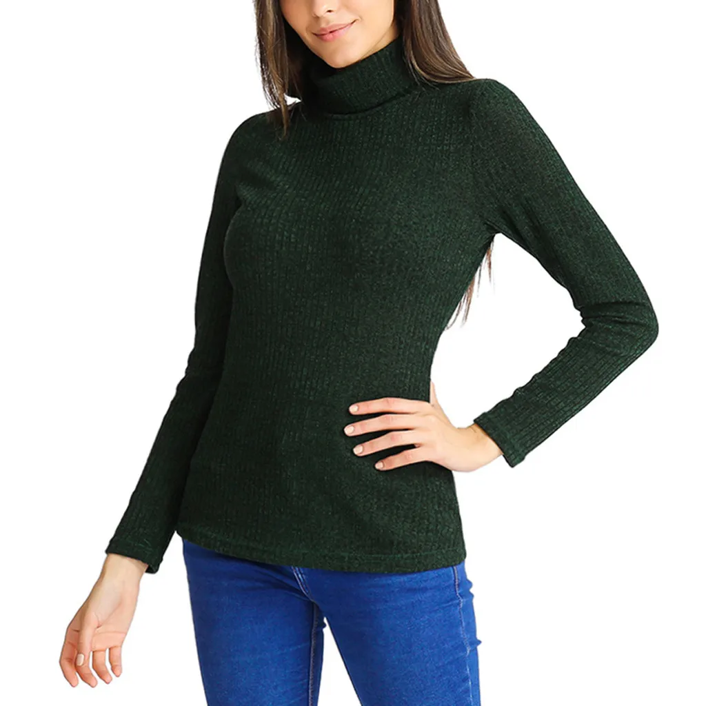 Womail, Модный женский свитер с высоким воротником, длинный рукав, хлопок, повседневные топы, модный однотонный свитер с высоким воротником, M301129