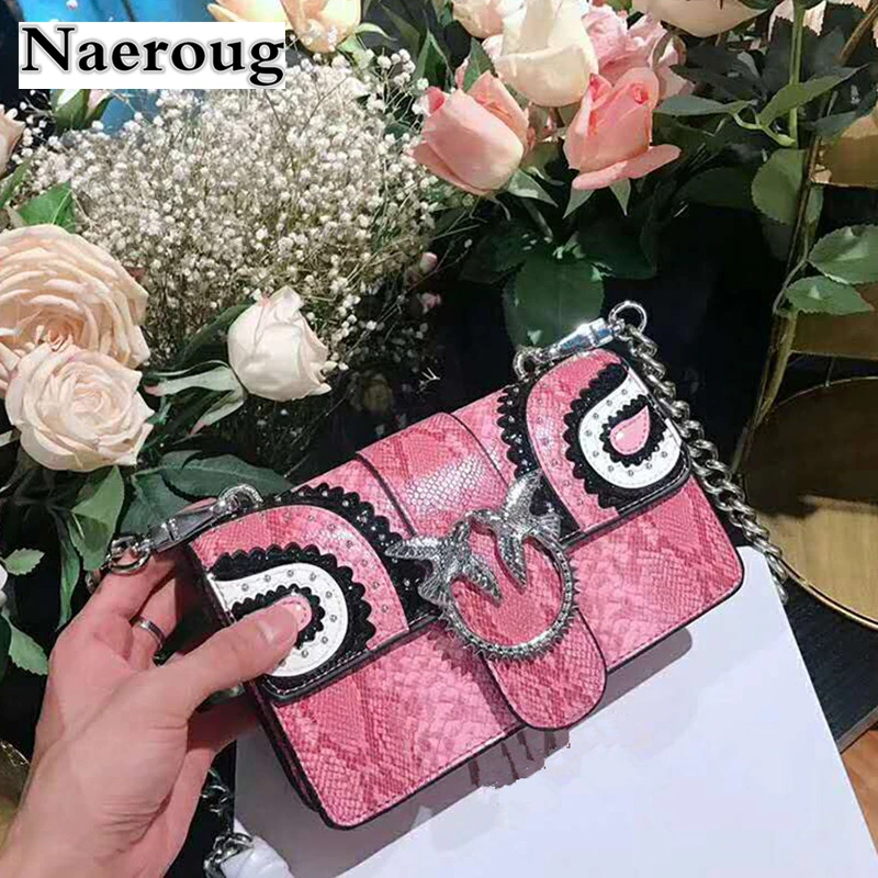 

13 Color Genuine Leather Swallow Bag Python Pattern Diamond Lace Chains Shoulder Bag Famous Brand Women Handbag Original Quality