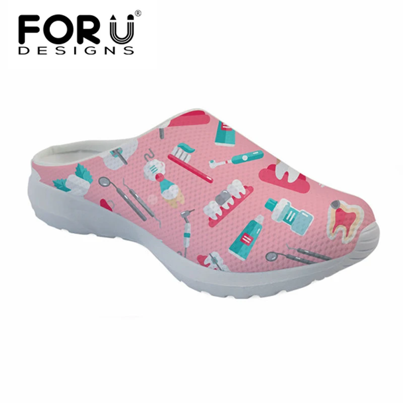 

FORUDESIGNS Dentista Women House Slippers Pink Cute Dentist Pattern Summer Women's Sandals Mesh Light Slippers for Female Shoes