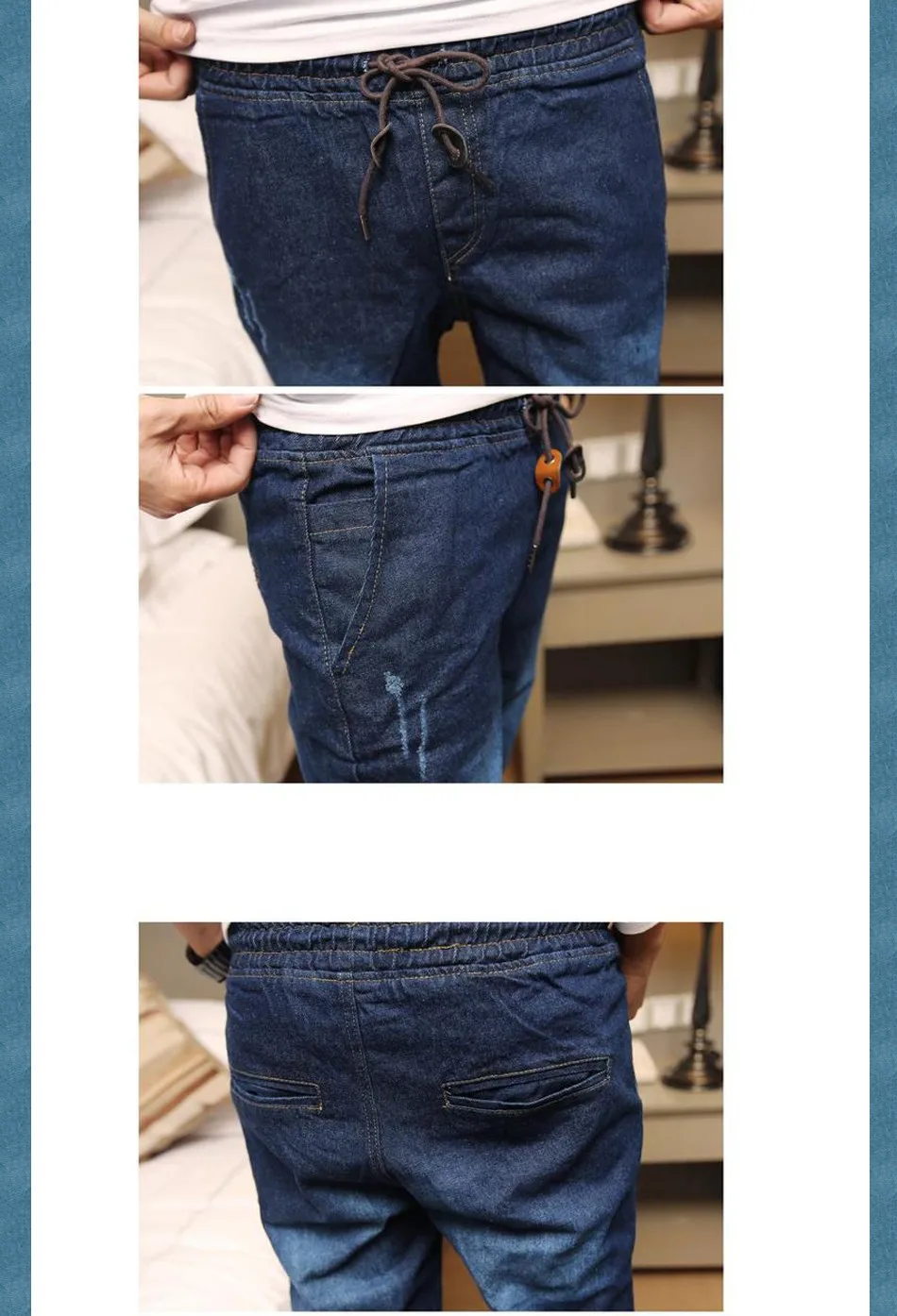 Мода 2019 г. подростков ноги Slim Fit Мужские джинсы из денима Drawstring Брюки с резинками на щиколотках мальчиков хип хоп шаровары 28-34 низ