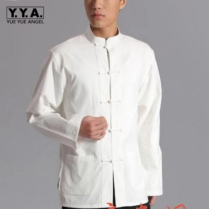 

Top New Arrival High Quality Hot New Chinese Fu Long Sleeve Cotton Style Mens Kung Casual Shirt Tai Chi Tops White Free Ship
