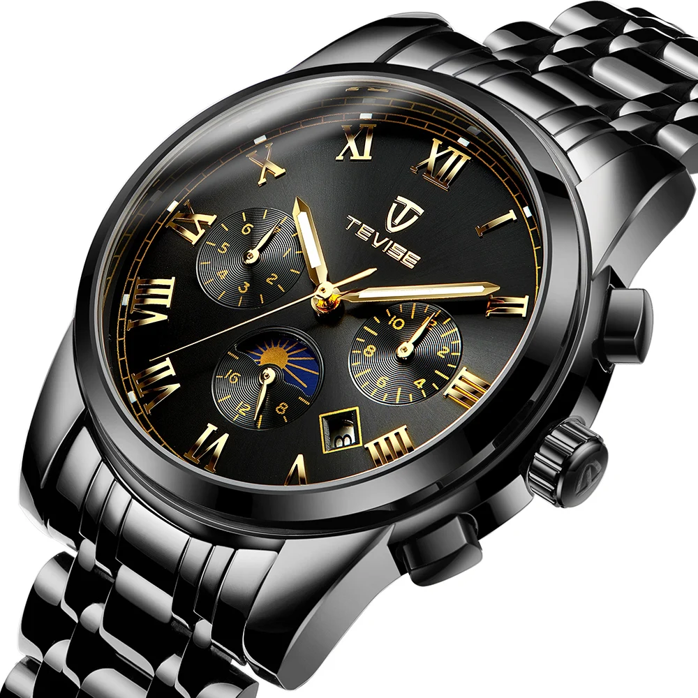 

TEVIS Watch Men Fashion Automatic men's Mechanical Waterproof Watch Multifunctional clock Stainless Steel Band Wristwatch