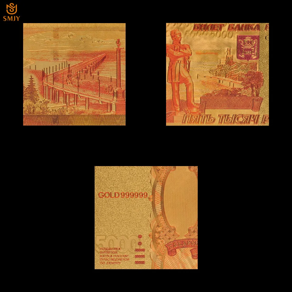 Русские золотые цветные банкноты 5000 рубля в 24k позолоченные деньги Реплика коллекция банкнот для подарков