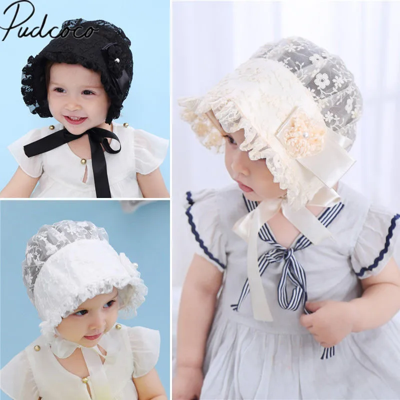 

2018 Brand New Cute Toddlers Infant Baby Girls Flower Princess Sun Hat Cap Summer Lace Hat Bonnet Ruffled Lace Flower Caps 3-18M