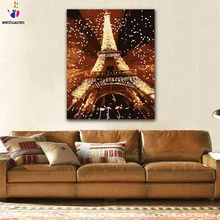 DIY Раскрашивание картины по номерам с цветами Париж знаменитая башня Пейзаж Картина Рисунок Живопись по номерам оформлена дома