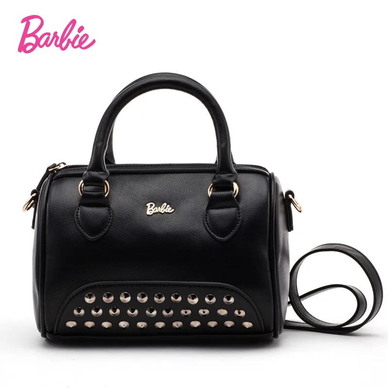 

Barbie 2017 Women black PU Leather elegant Fashionable girls Bags Female Single Shoulder strap Bags with rivet decorations